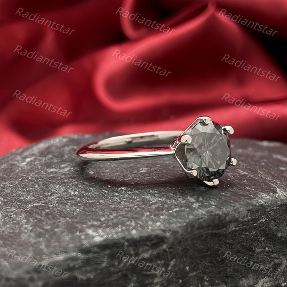NEW Certified 3 ct. t.w. Grey Moissanite Solitaire 6 Prong Ring - Picture 4 of 6